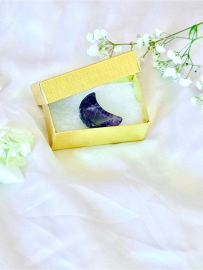 Amethyst Crystal Moon | Purple Crescent Pocket Stone Meditation Gift