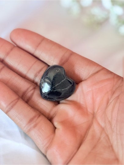 Black Tourmaline Crystal Heart | Protection Grounding Pocket Stone
