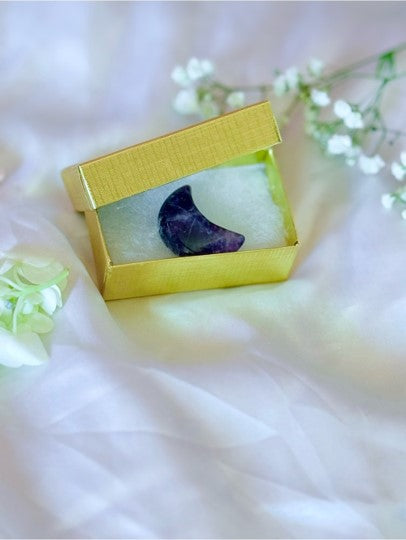 Amethyst Crystal Moon | Purple Crescent Pocket Stone Meditation Gift