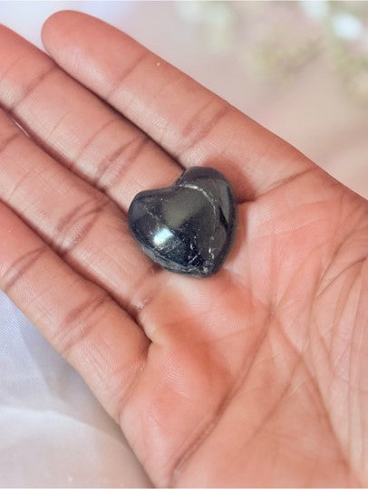 Black Tourmaline Crystal Heart | Protection Grounding Pocket Stone