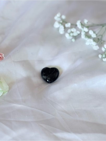 Black Tourmaline Crystal Heart | Protection Grounding Pocket Stone