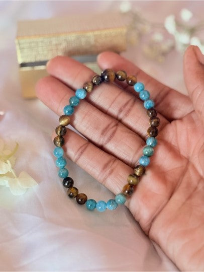 Blue Apatite & Tiger’s Eye Crystal Bracelet | Natural Gemstone Jewelry