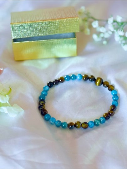 Blue Apatite & Tiger’s Eye Crystal Bracelet | Natural Gemstone Jewelry