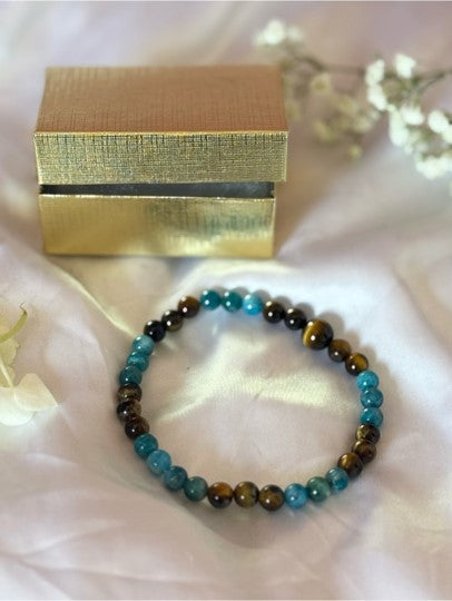 Blue Apatite & Tiger’s Eye Crystal Bracelet | Natural Gemstone Jewelry