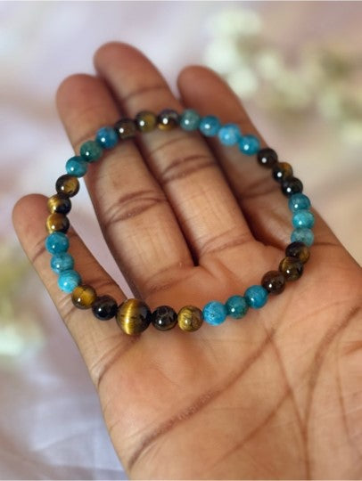 Blue Apatite & Tiger’s Eye Crystal Bracelet | Natural Gemstone Jewelry