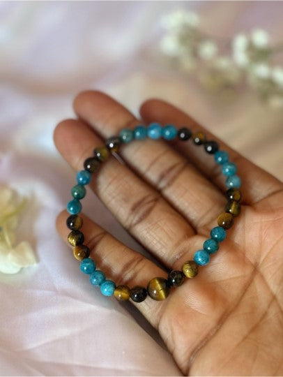 Blue Apatite & Tiger’s Eye Crystal Bracelet | Natural Gemstone Jewelry