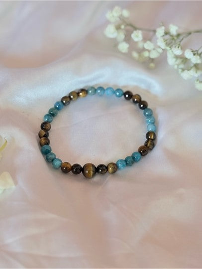 Blue Apatite & Tiger’s Eye Crystal Bracelet | Natural Gemstone Jewelry