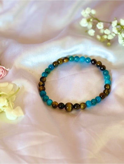 Blue Apatite & Tiger’s Eye Crystal Bracelet | Natural Gemstone Jewelry