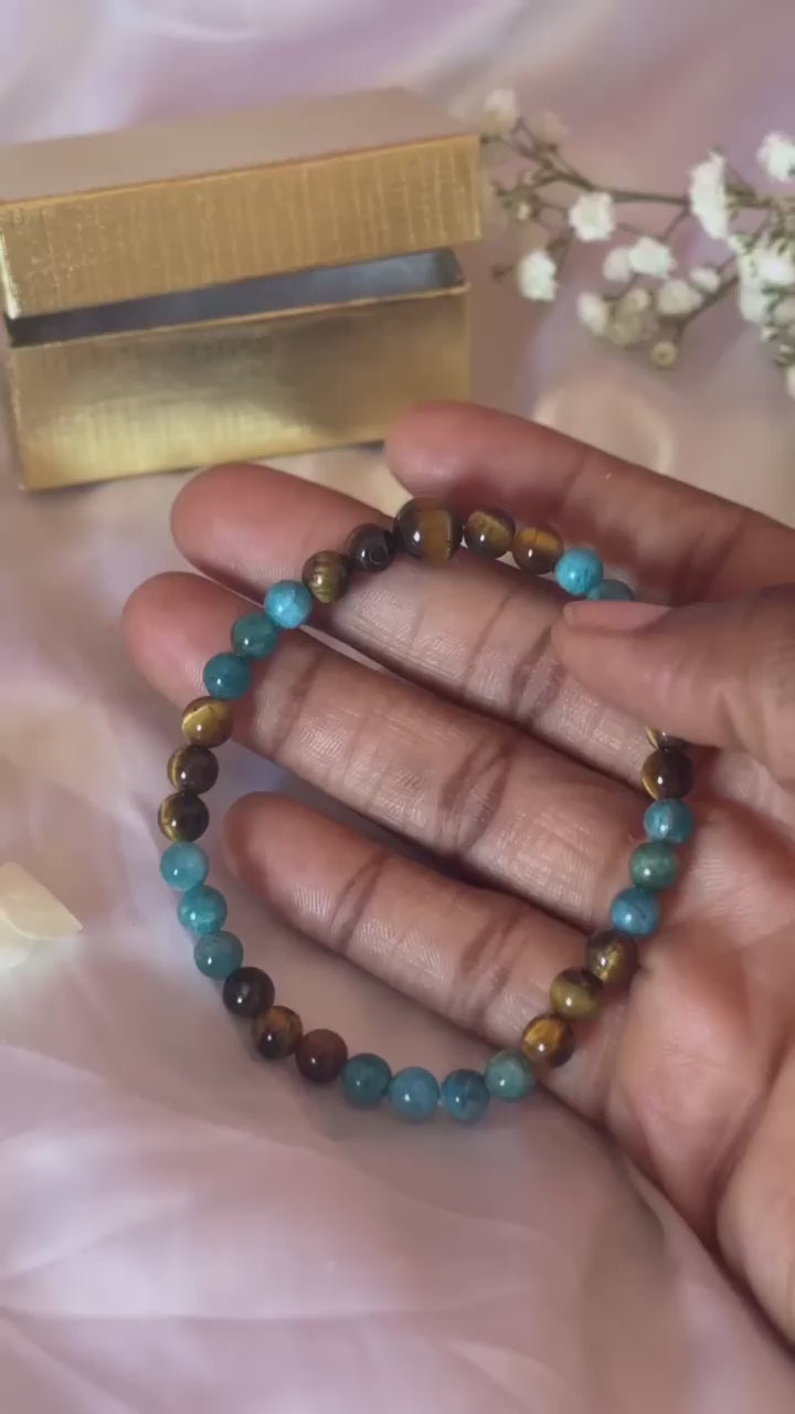 Blue Apatite & Tiger’s Eye Crystal Bracelet | Natural Gemstone Jewelry