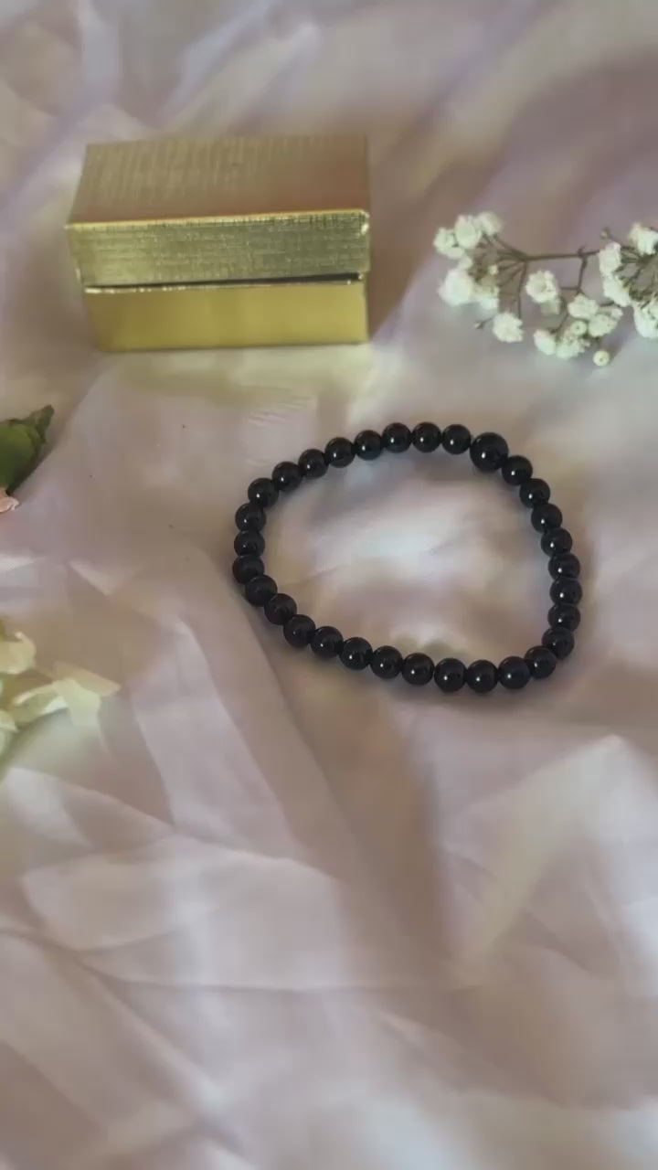 Black Obsidian Crystal Bracelet | Small Bead Protection Gemstone Jewelry