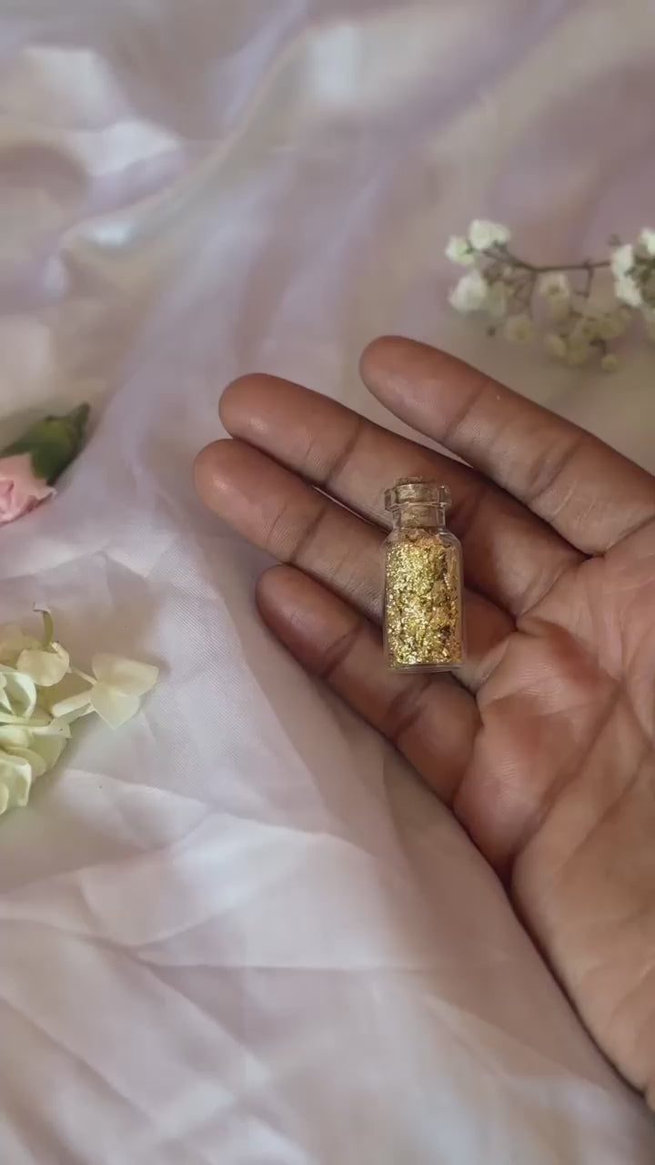 Gold Flakes Mini Glass Bottle | Spiritual Altar Decor Manifestation Gift