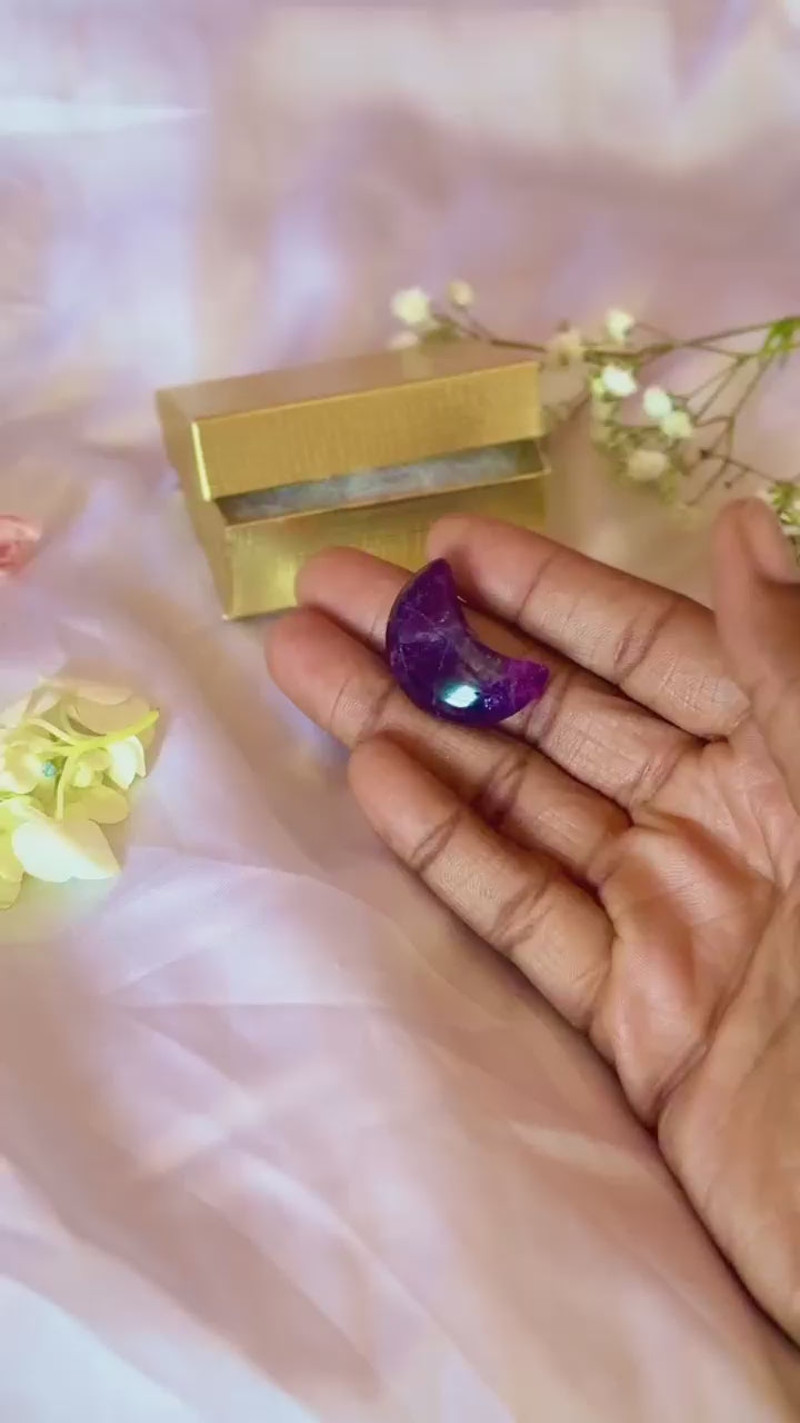 Amethyst Crystal Moon | Purple Crescent Pocket Stone Meditation Gift