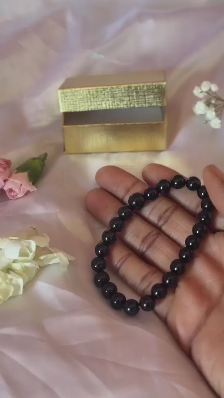 Black Obsidian Crystal Bracelet | Large Bead Protection Gemstone Jewelry